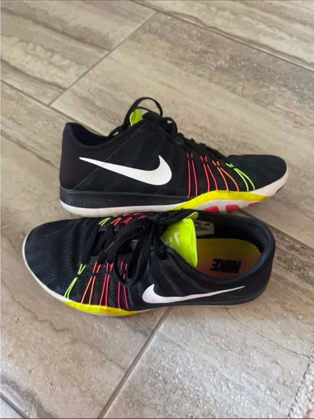 Nike Men’s Black Sneakers with Neon Yellow and Neon Pink Accents